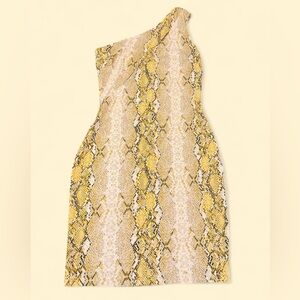 Yellow Snakeskin Print Mini Dress Size Medium Sexy Clubwear Club Girl Bodycon